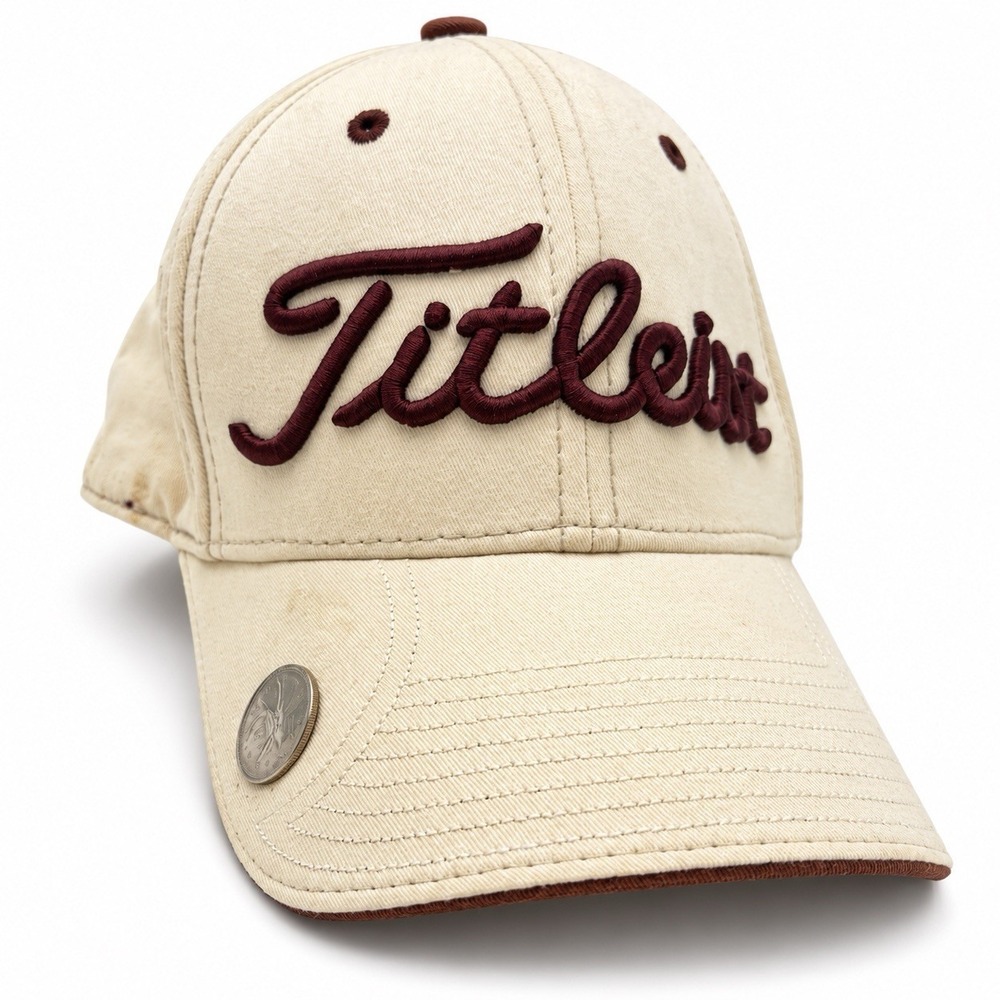 Titleist New Era Golf Hat Cream Burgundy Adjustable Cap Canadian Quarter